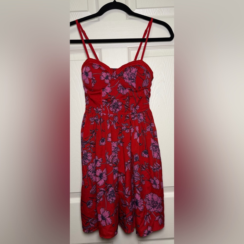 Elegant Strapless Red and Purple Floral Dress